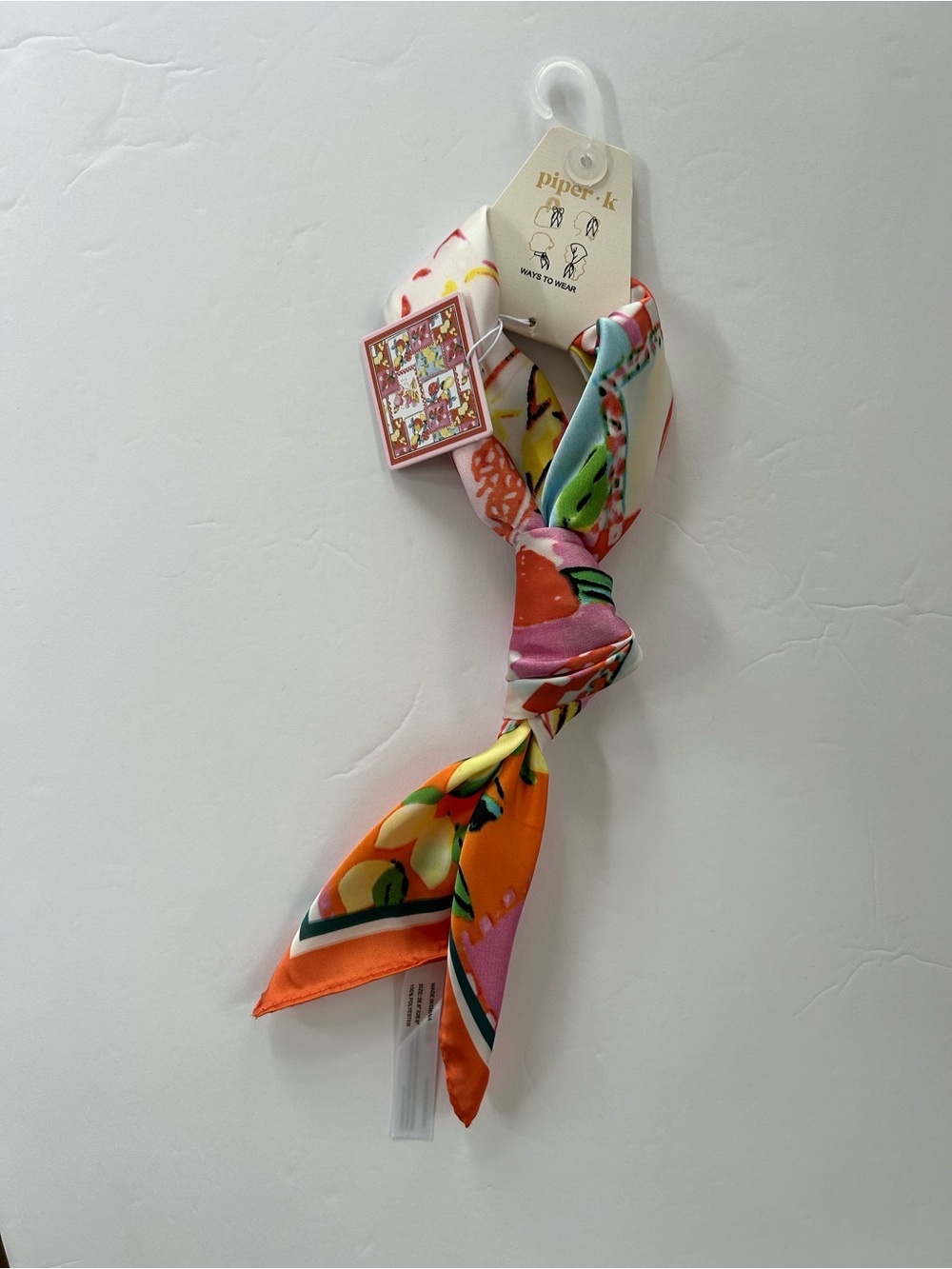 Piper Floral Multi-Color Twilly Scarf with Orange Accents